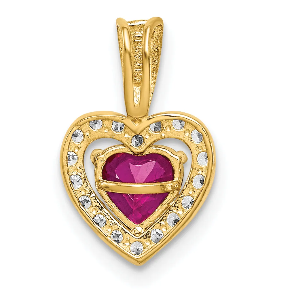 14k Yellow Gold Polished Red and Clear C.Z Heart Pendant