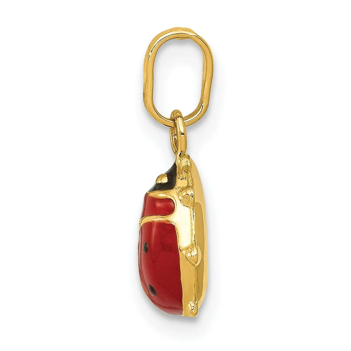 14k Yellow Gold Polished Red-Black Enameled Finish Flat Back Hollow Ladybug Charm Pendant