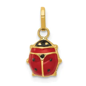 14k Yellow Gold Polished Red-Black Enameled Finish Flat Back Hollow Ladybug Charm Pendant