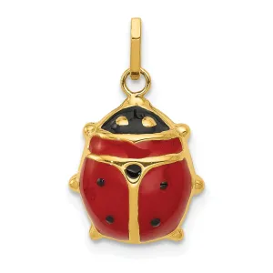 14k Yellow Gold Polished Red-Black Enameled Finish Hollow Ladybug Charm Pendant