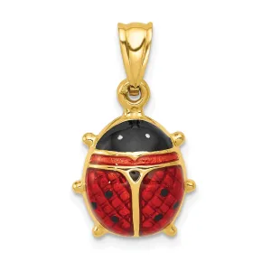 14k Yellow Gold Polished Red-Black Enameled Finish Semi-Solid Flat Back Ladybug Charm Pendant