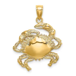 14k Yellow Gold Polished Texture Finish Blue Claw Crab Charm Pendant