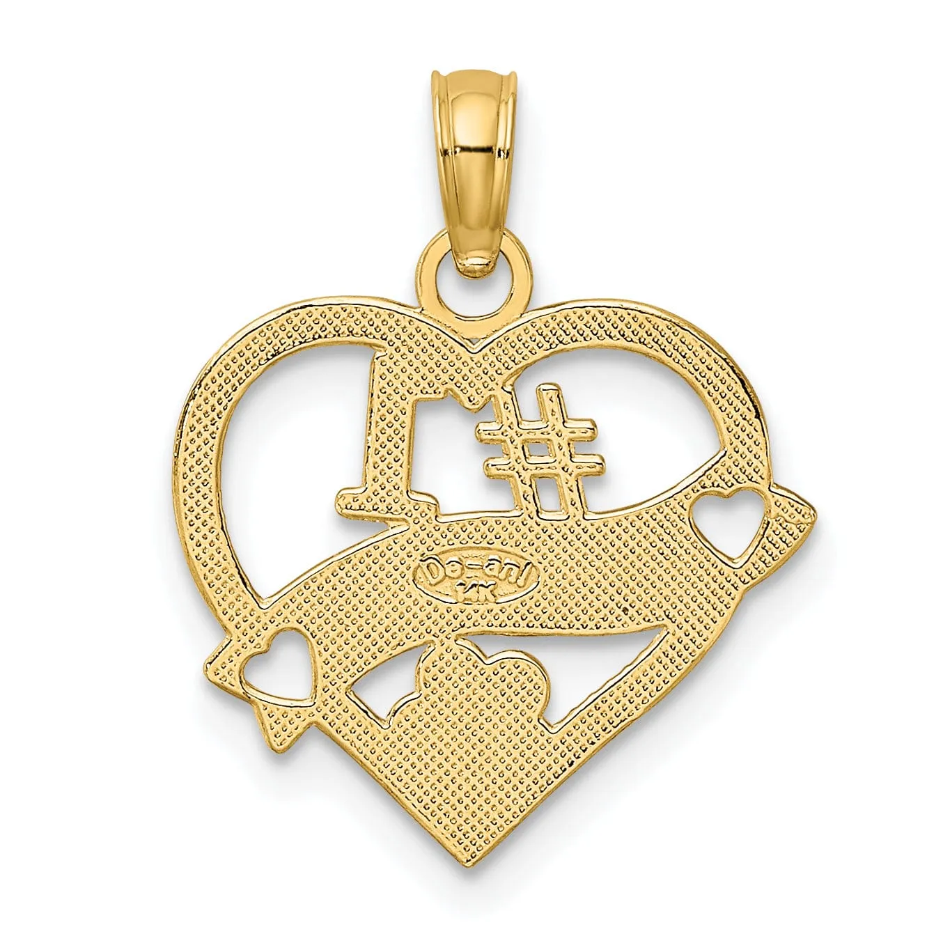 14k Yellow Gold Polished Textured Finish #1 WIFE in Heart Shape Design Charm Pendant