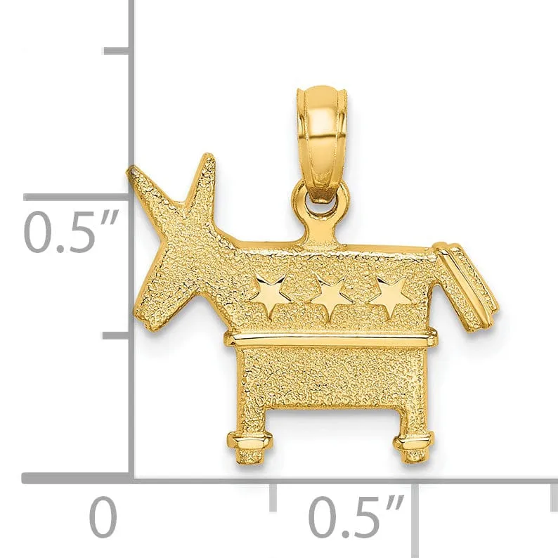 14K Yellow Gold Polished Textured Finish 3-Dimensional Democratic Donkey Charm Pendant