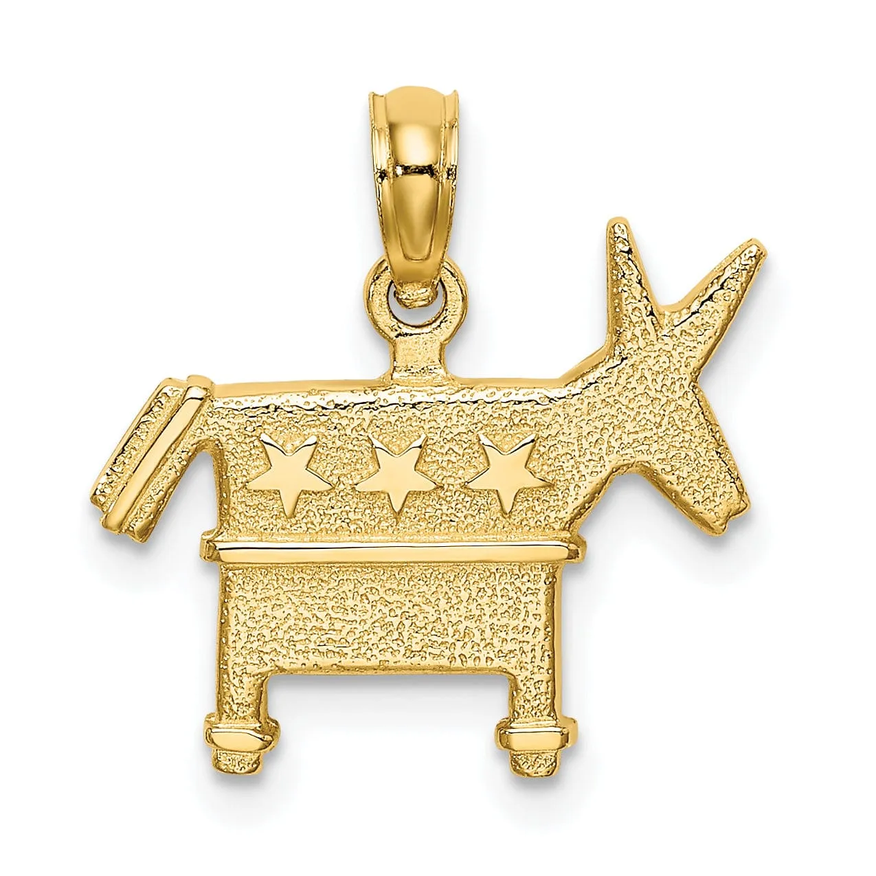 14K Yellow Gold Polished Textured Finish 3-Dimensional Democratic Donkey Charm Pendant