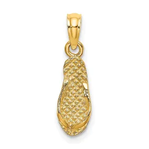 14k Yellow Gold Polished Textured Finish 3-Dimensional Reversible CAPTIVA Single Flip-Flop Sandle Charm Pendant