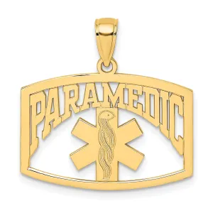 14k Yellow Gold Polished Textured Finish PARAMEDIC Charm Pendant