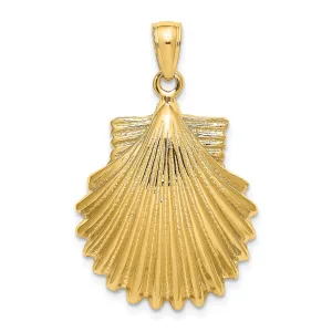 14K Yellow Gold Polished Textured Finish Sea Scallop Shell Charm Pendant