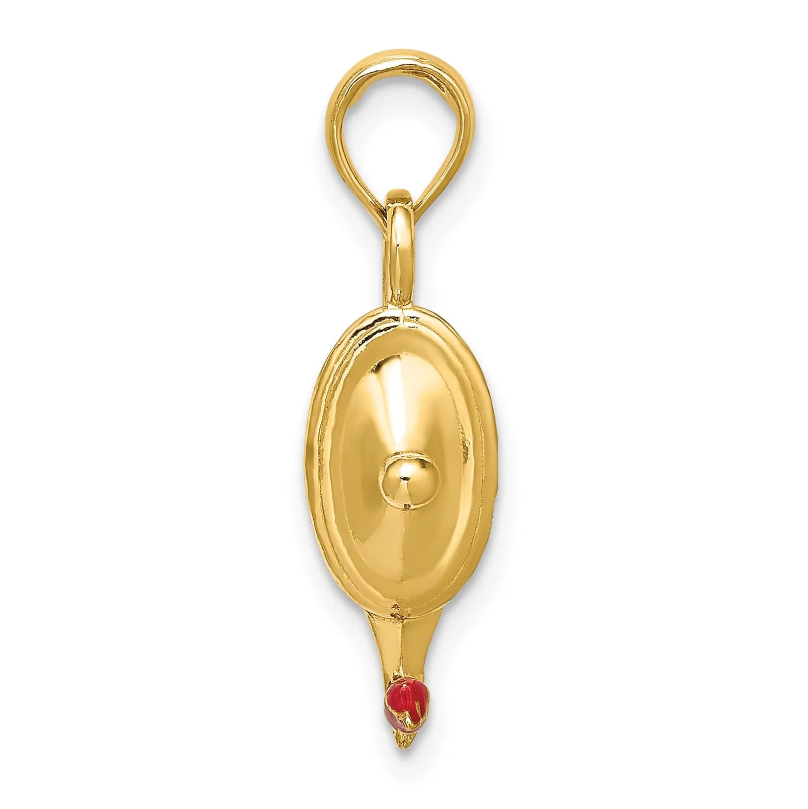 14K Yellow Gold Polished with Red Enamel Finish 3-Dimensional Genie Lamp Charm Pendant