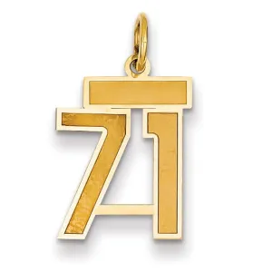 14k Yellow Gold Satin Brush Finish Small Size Number 71 Charm Pendant