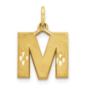 14k Yellow Gold Satin Diamond Cut Finish Letter M Initial Charm Pendant