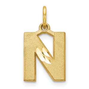 14k Yellow Gold Satin Diamond Cut Finish Letter N Initial Charm Pendant