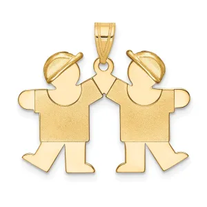 14k Yellow Gold Satin Twin Boys Hats Kiss Charm