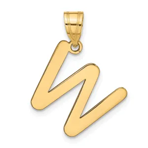 14k Yellow Gold Slanted Design Bubble Letter W Initial Pendant