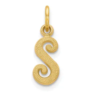 14K Yellow Gold Small Script Design Letter S Initial Charm Pendant