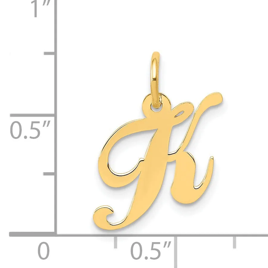 14K Yellow Gold Small Size Fancy Script Letter K Initial Pendant