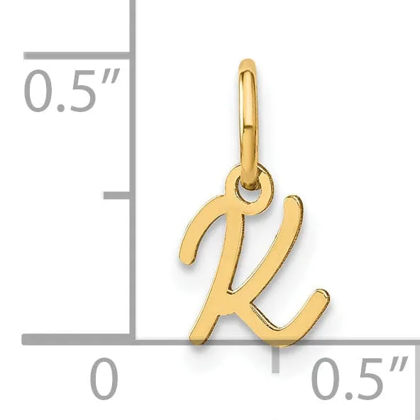 14K Yellow Gold Small Size Upper Case Script Letter K Initial Pendant