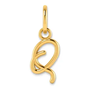 14K Yellow Gold Small Size Upper Case Script Letter Q Initial Pendant