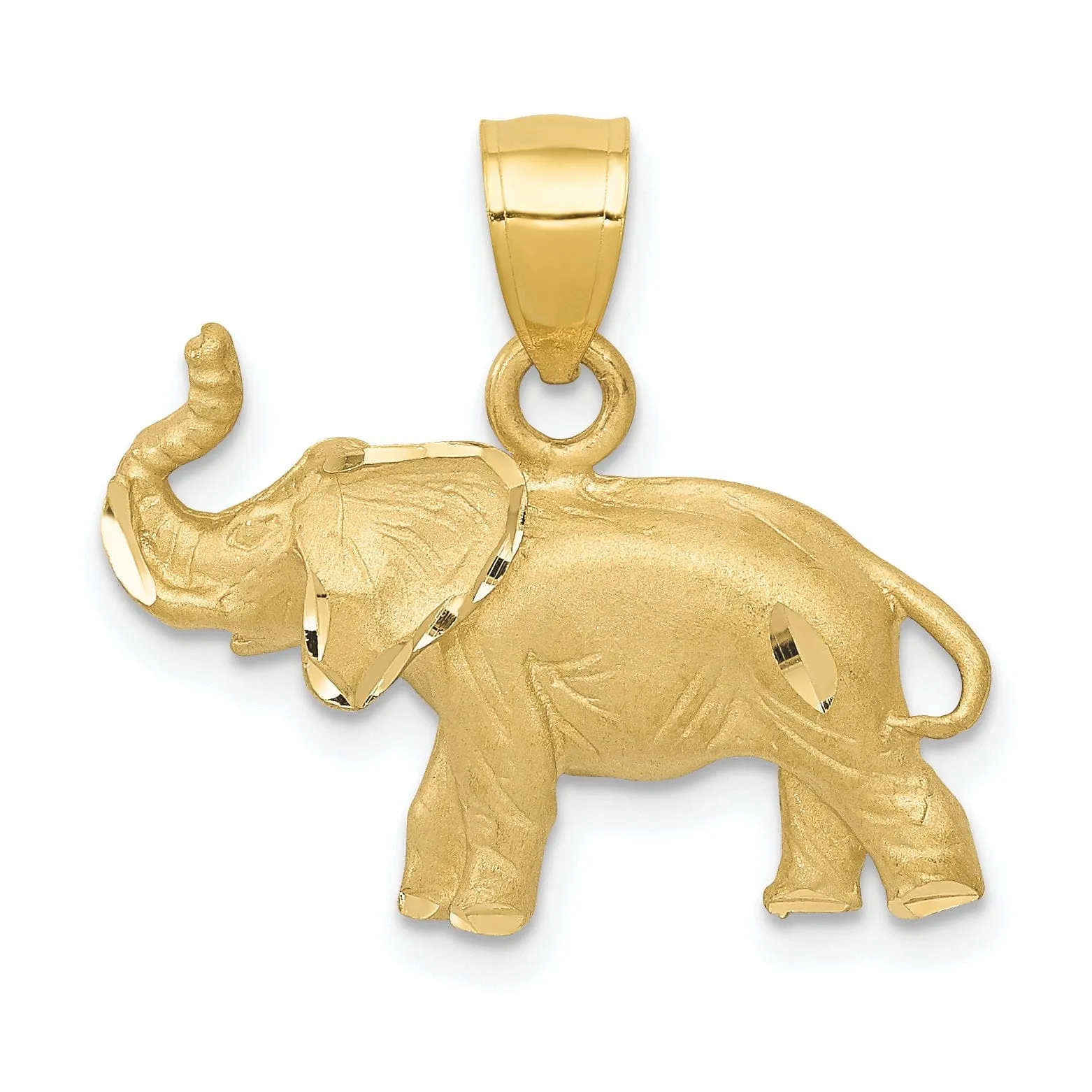 14k Yellow Gold Solid Diamond Cut Brushed Finish Elephant Charm Pendant