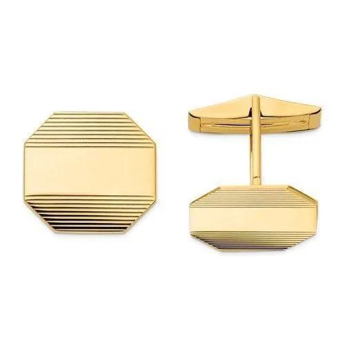 14k Yellow Gold Solid Octagon Design Cuff Links.