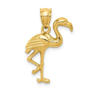 14k Yellow Gold Solid Polished Finish Flamingo On one Leg Pendant