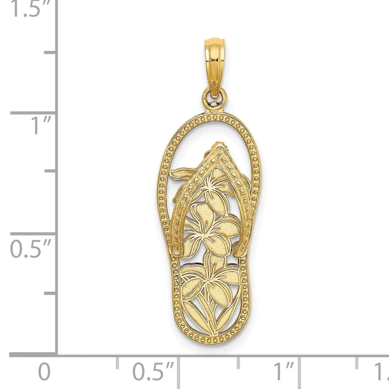 14K Yellow Gold Solid Polished Finish Flat Back Multi Flower Cut Out Design Flip-Flop Sandle Charm Pendant