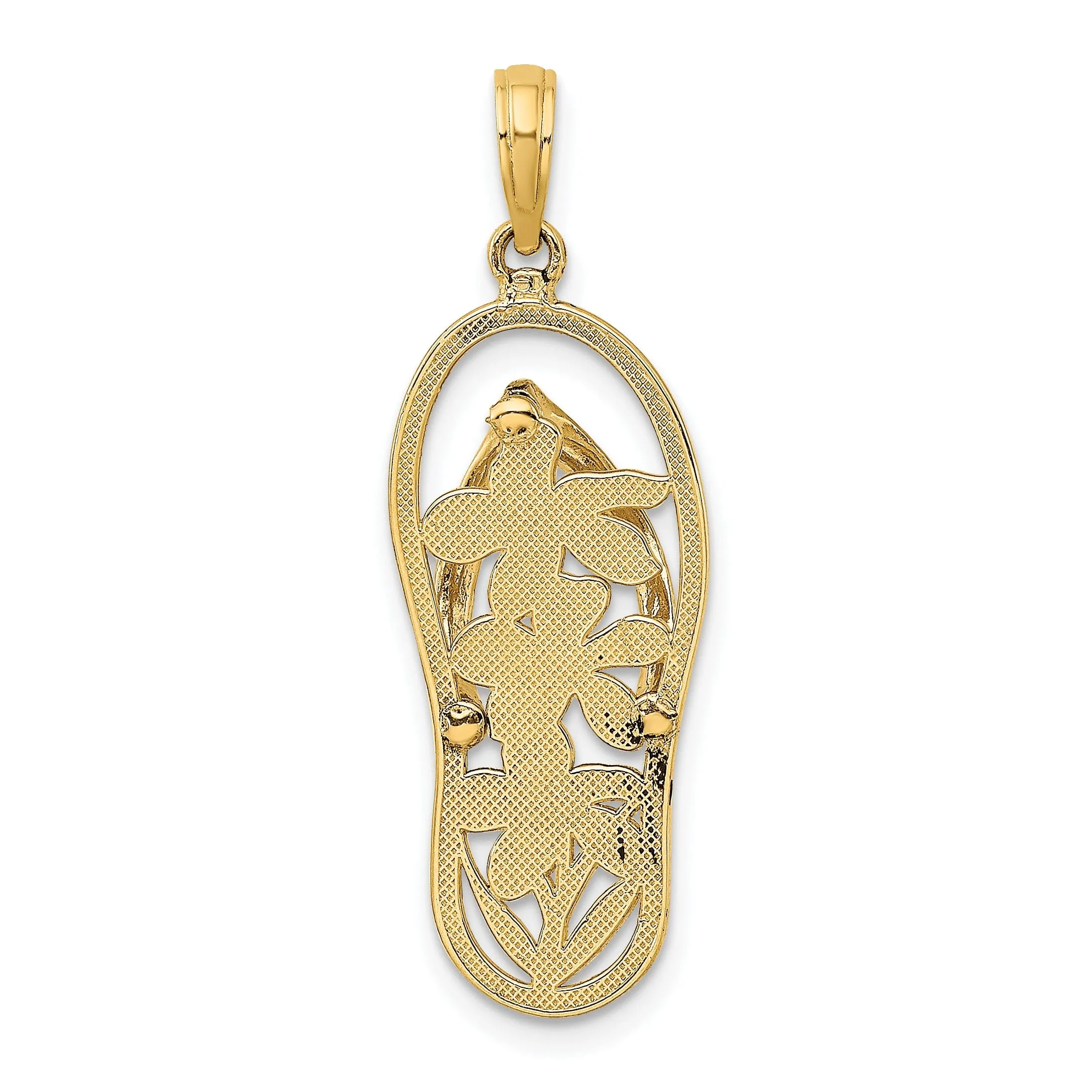 14K Yellow Gold Solid Polished Finish Flat Back Multi Flower Cut Out Design Flip-Flop Sandle Charm Pendant