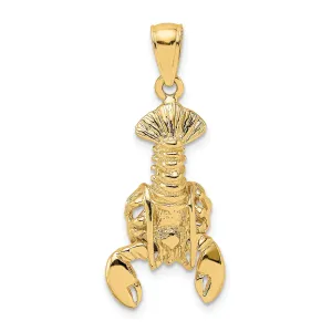 14K Yellow Gold Solid Polished Finish Open Back Moveable Lobster Charm Pendant