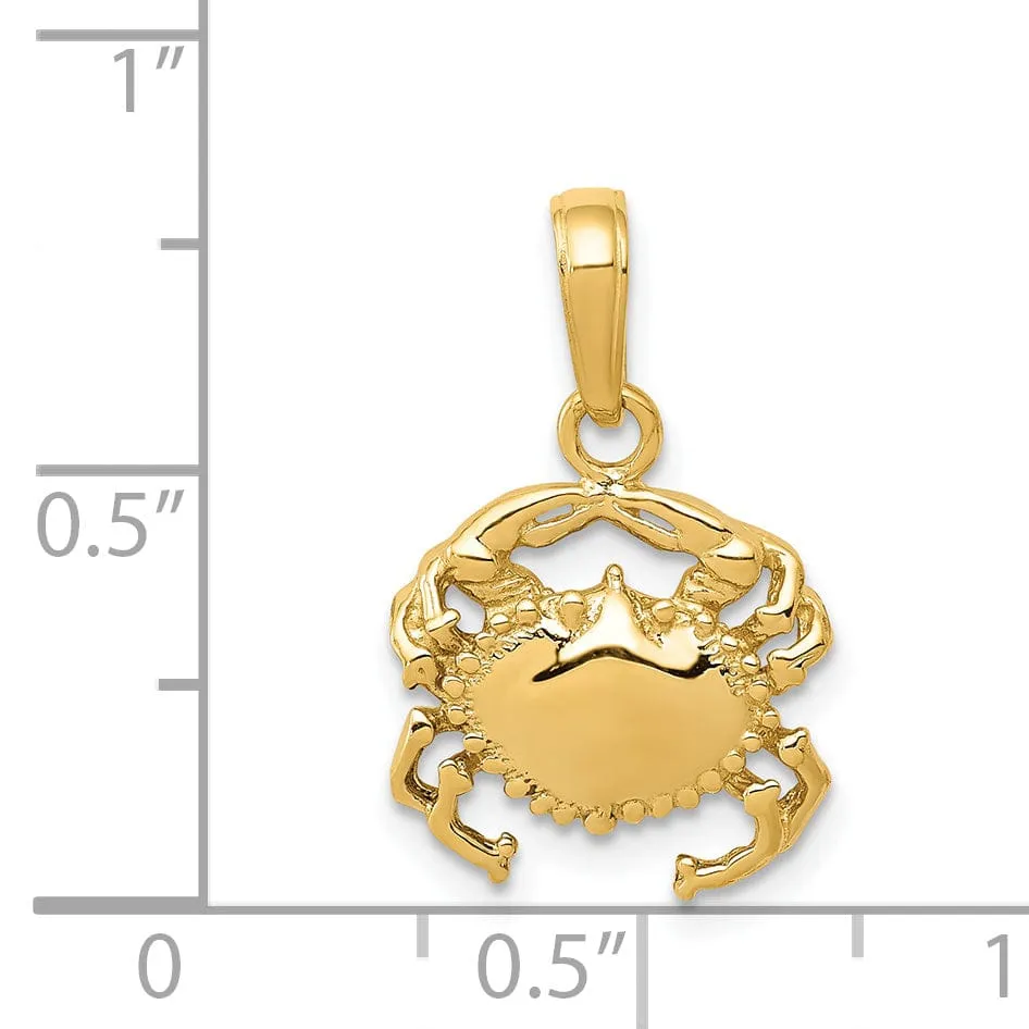 14k Yellow Gold Solid Polished Finish Open-Backed Soild Crab Charm Pendant