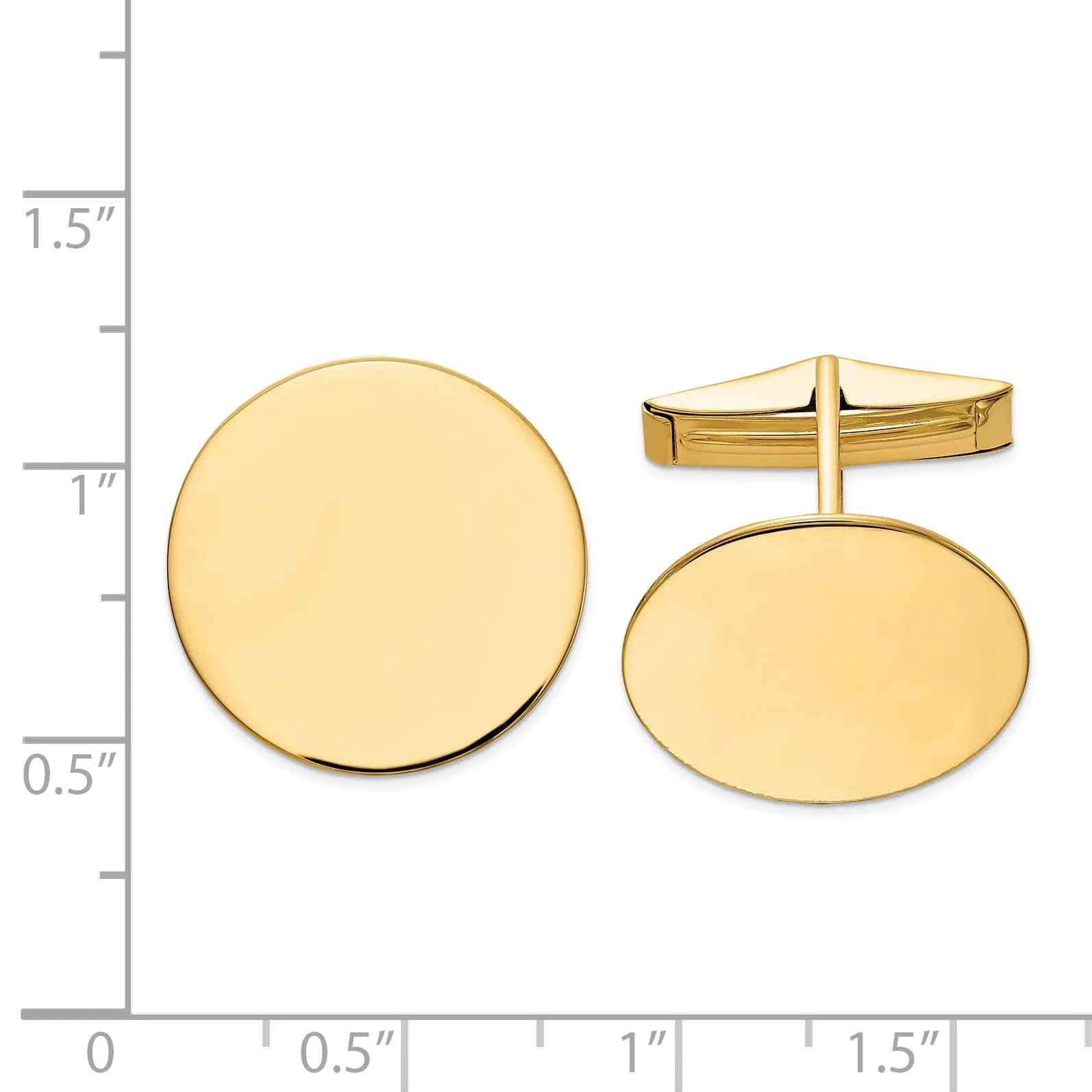 14k Yellow Gold Solid Round Design Cuff Links