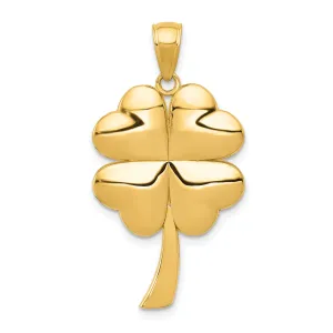 14k Yellow Gold Solid Textured Polished Finish 4-Leaf Clover Charm Pendant