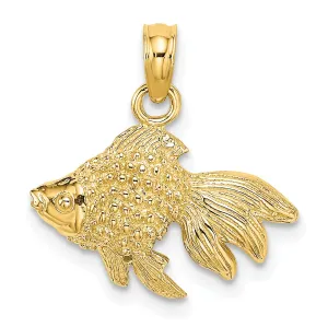 14K Yellow Gold Solid Textured Polished Finish Striped Fish 2-Dimensional Design Charm Pendant