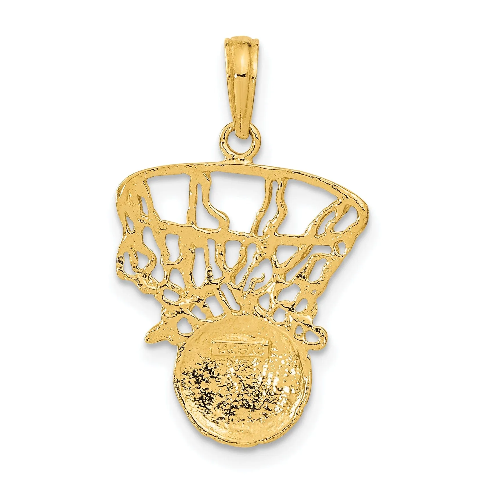 14k Yellow Gold Swoosh Basketball Net Pendant