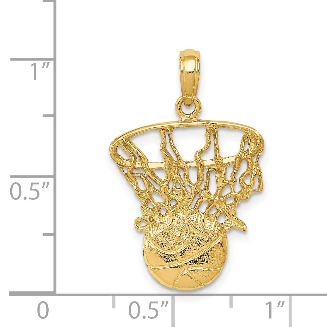 14k Yellow Gold Swoosh Basketball Net Pendant