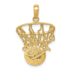 14k Yellow Gold Swoosh Basketball Net Pendant