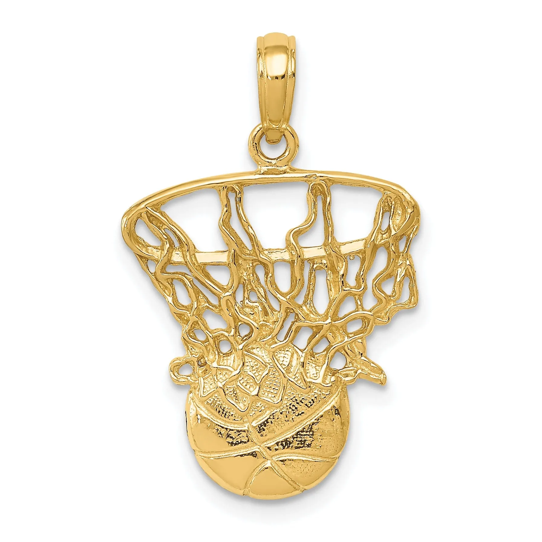 14k Yellow Gold Swoosh Basketball Net Pendant