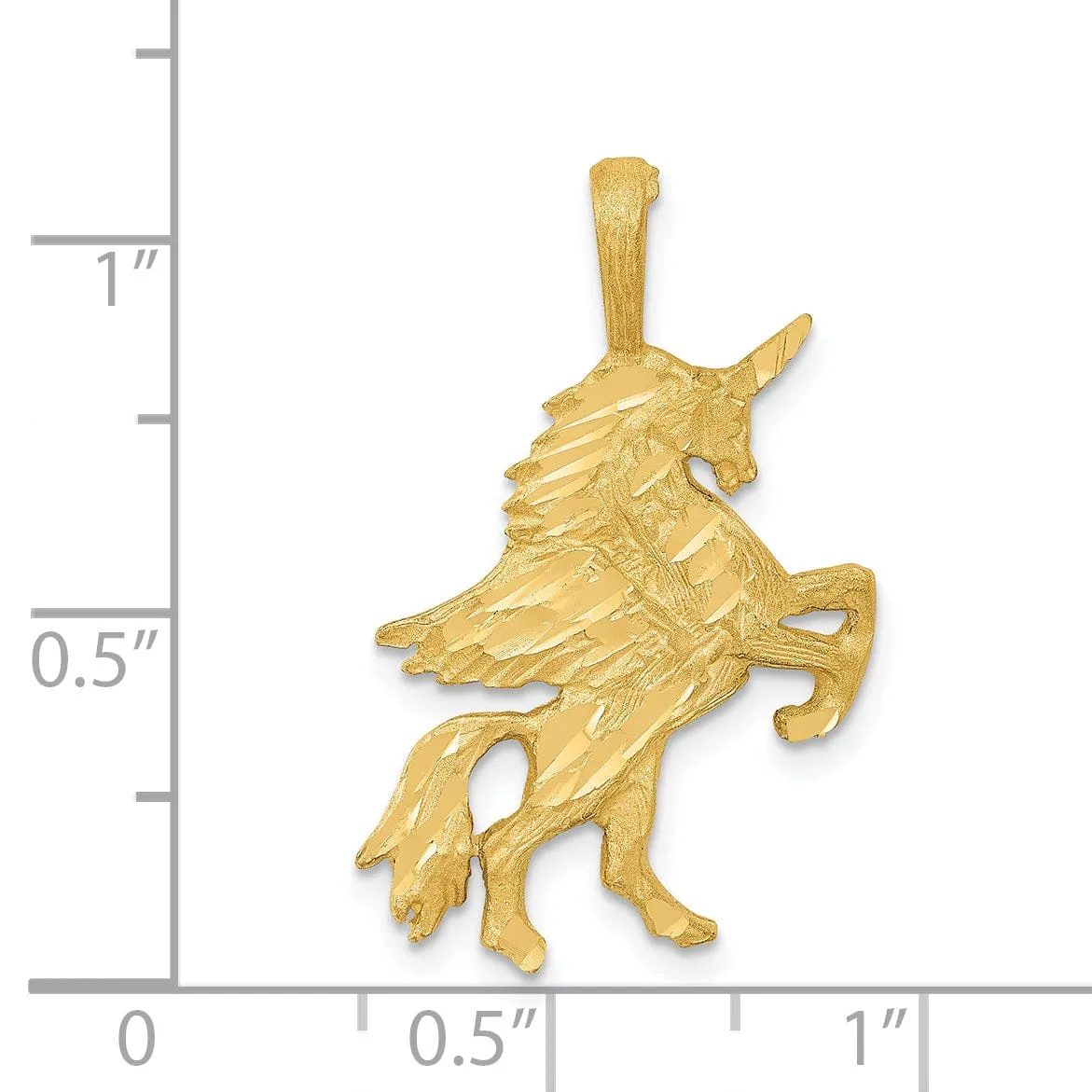 14k Yellow Gold Texture Brushed Diamond Cut Finish Unicorn Charm Pendant