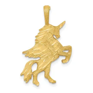 14k Yellow Gold Texture Brushed Diamond Cut Finish Unicorn Charm Pendant