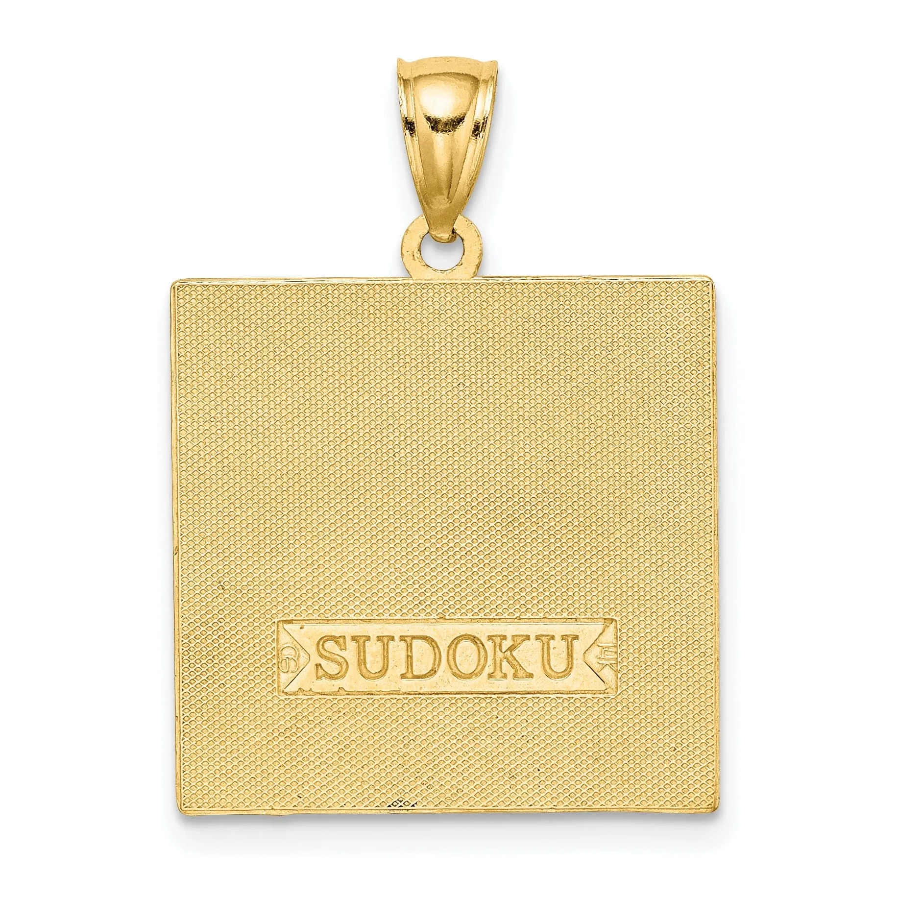 14K Yellow Gold Textured Polished Antiqued Finish Sudoku Game Board Charm Pendant