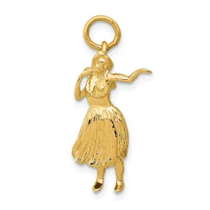 14k Yellow Gold Textured Polished Finish 3-Dimensional Womens Hula Dancer Charm Pendant