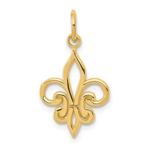 14k Yellow Gold Textured Polished Finish Fleur De Lis Design Charm Pendant