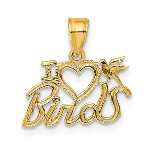 14K Yellow Gold Textured Polished Finish I HEART MY BIRD Design Charm Pendant