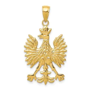 14k Yellow Gold Textured Polished Finish Solid Phoenix Mythological Bird Design Mens Charm Pendant