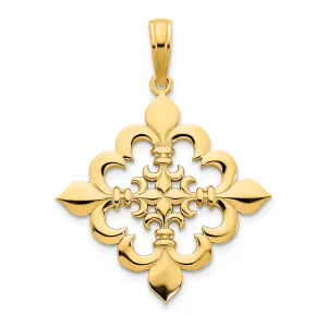 14k Yellow Gold Textured Polished Finish Solid Womens Fleur de Lis Fancy Design Charm Pendant