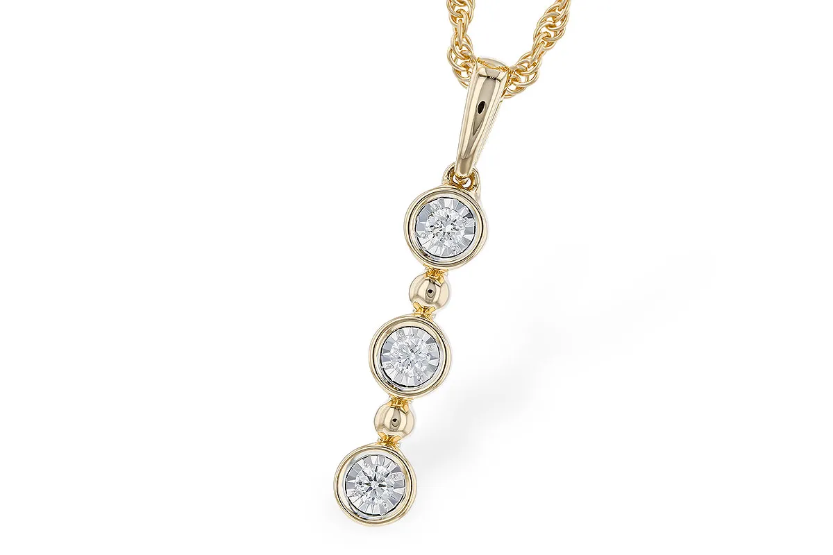 14K Yellow Gold Three Stone Bezel Set Diamond Fashion Pendant, 0.08 Carat TW