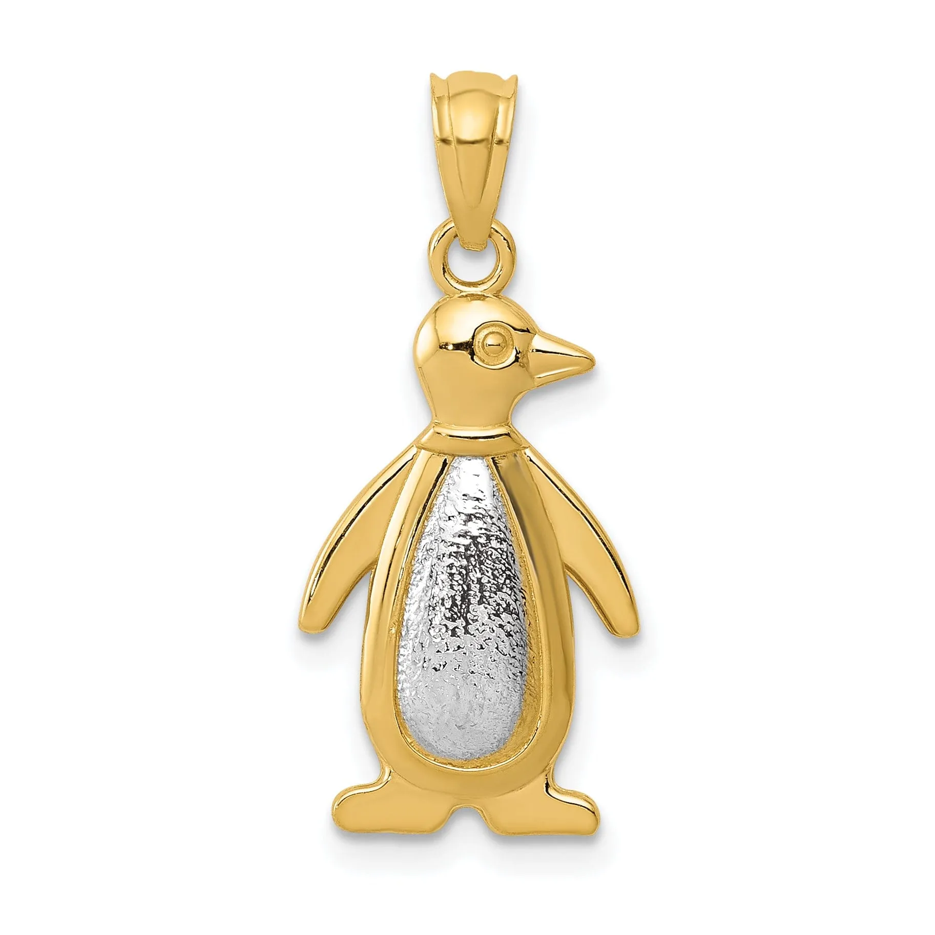 14K Yellow Gold White Gold Polished Textured Finish Penguin Charm Pendant