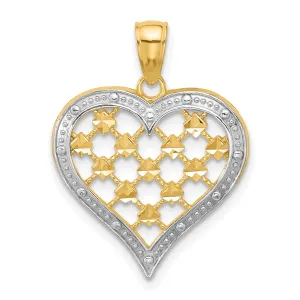 14k Yellow Gold White Rhodium Edge D.C Heart Pendant