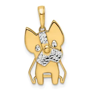 14k Yellow Gold White Rhodium Open Back Solid Polished Diamond Cut Finish Scottie Dog Design Charm Pendant