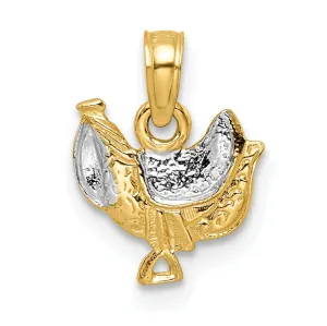 14k Yellow Gold White Rhodium Polished Textured Finish Horse Saddle Charm Pendant