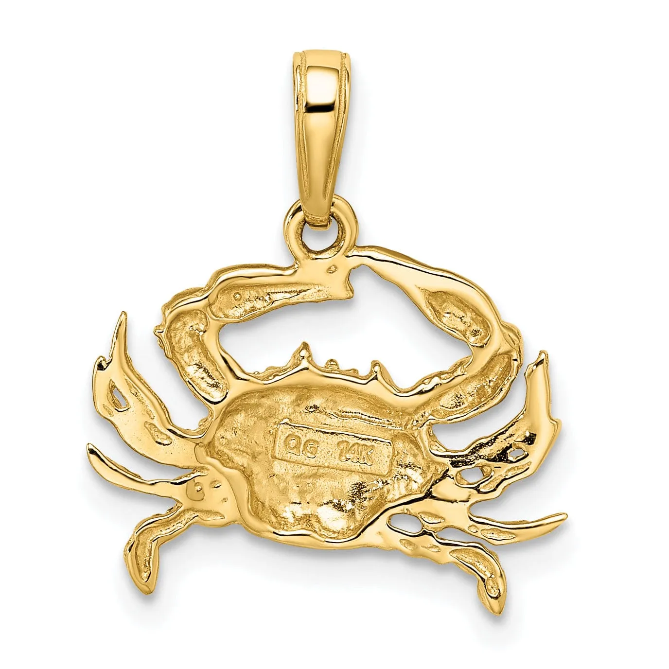 14k Yellow Gold WhiteRhodium Diamond Cut Polished Finish Solid Blue Claw Crab Charm Pendant